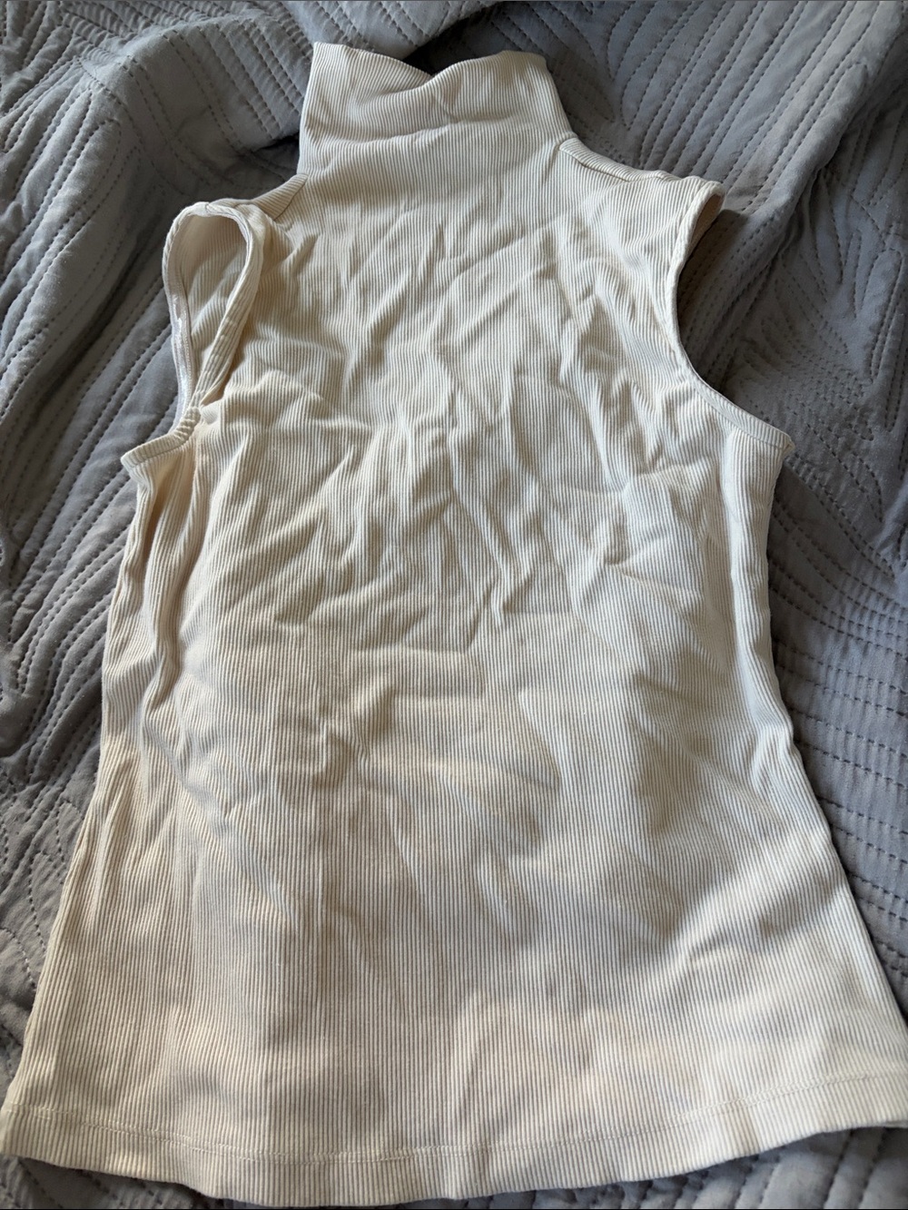 House of Harlow 1960 Cream Ribbed Sleeveless Turtleneck Top